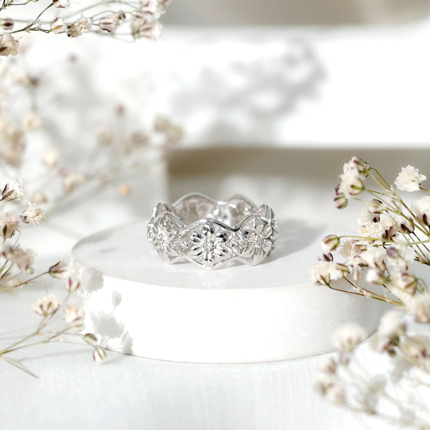 Natural Diamond Flower Wedding Band Ring With Certificate