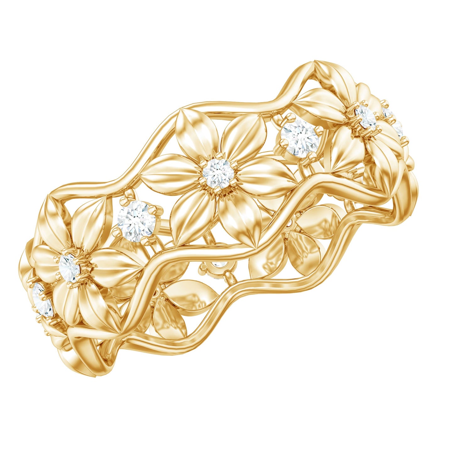 Natural Diamond Flower Wedding Band Ring With Certificate