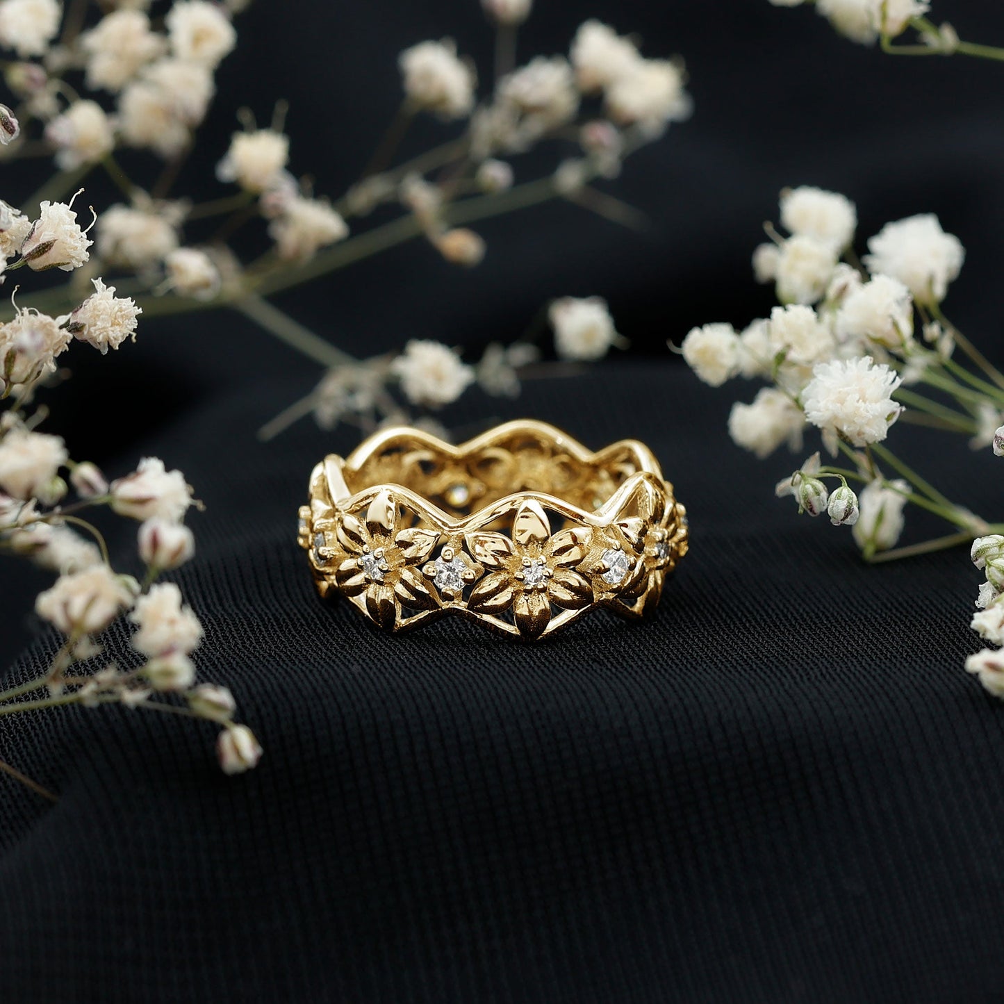 Natural Diamond Flower Wedding Band Ring With Certificate
