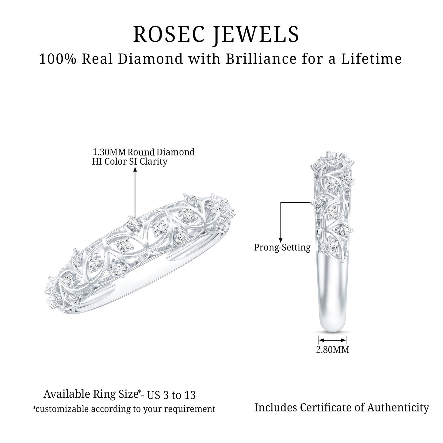 Certified Diamond Filigree Wedding Band for Women