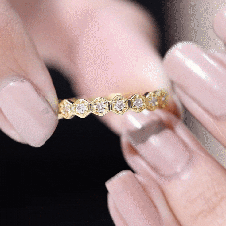 Real Diamond Hexagon Half Eternity Ring for Women