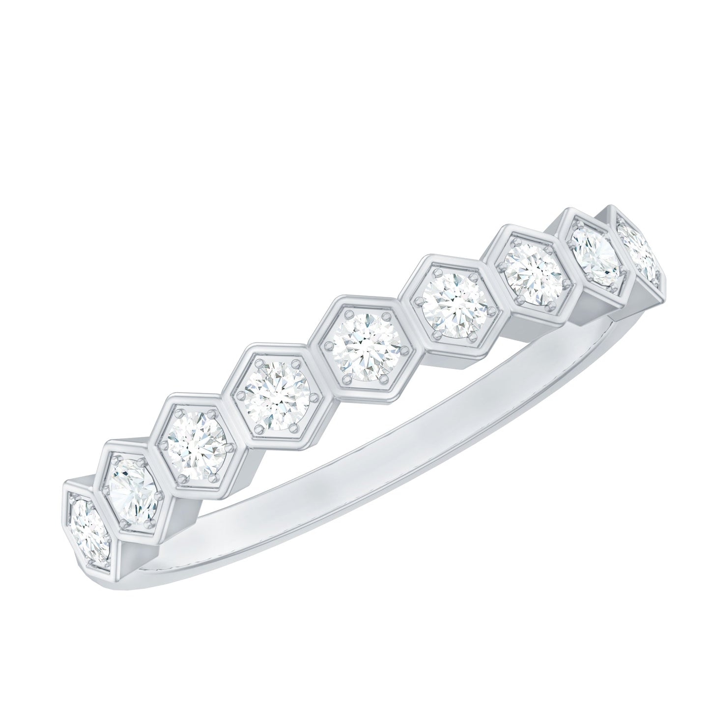 Real Diamond Hexagon Half Eternity Ring for Women