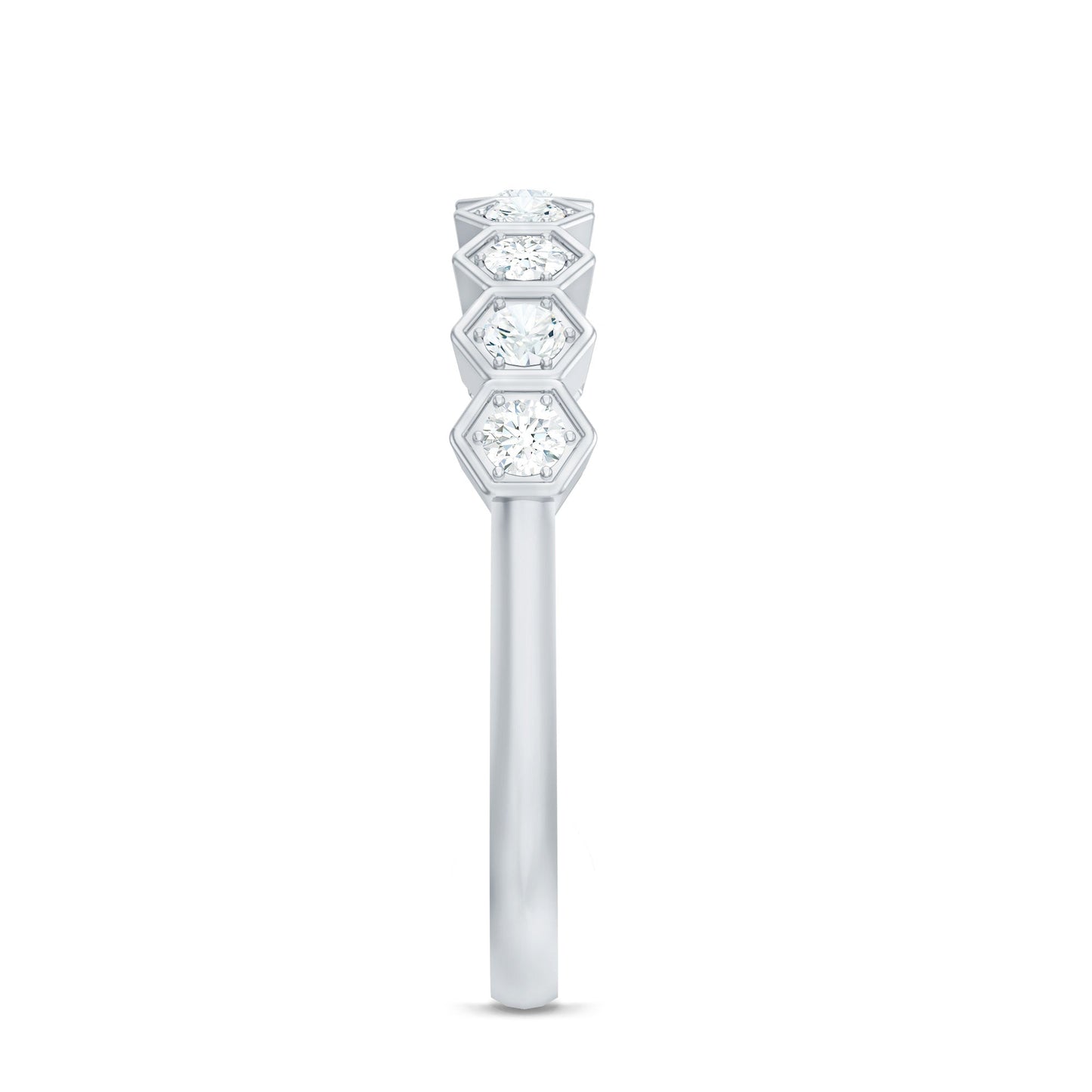 Real Diamond Hexagon Half Eternity Ring for Women