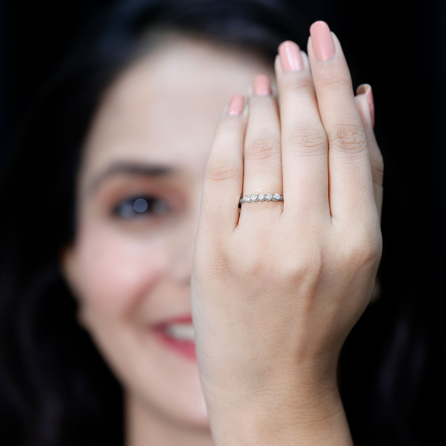 Bezel Set Natural Diamond Five Stone Promise Ring for Her