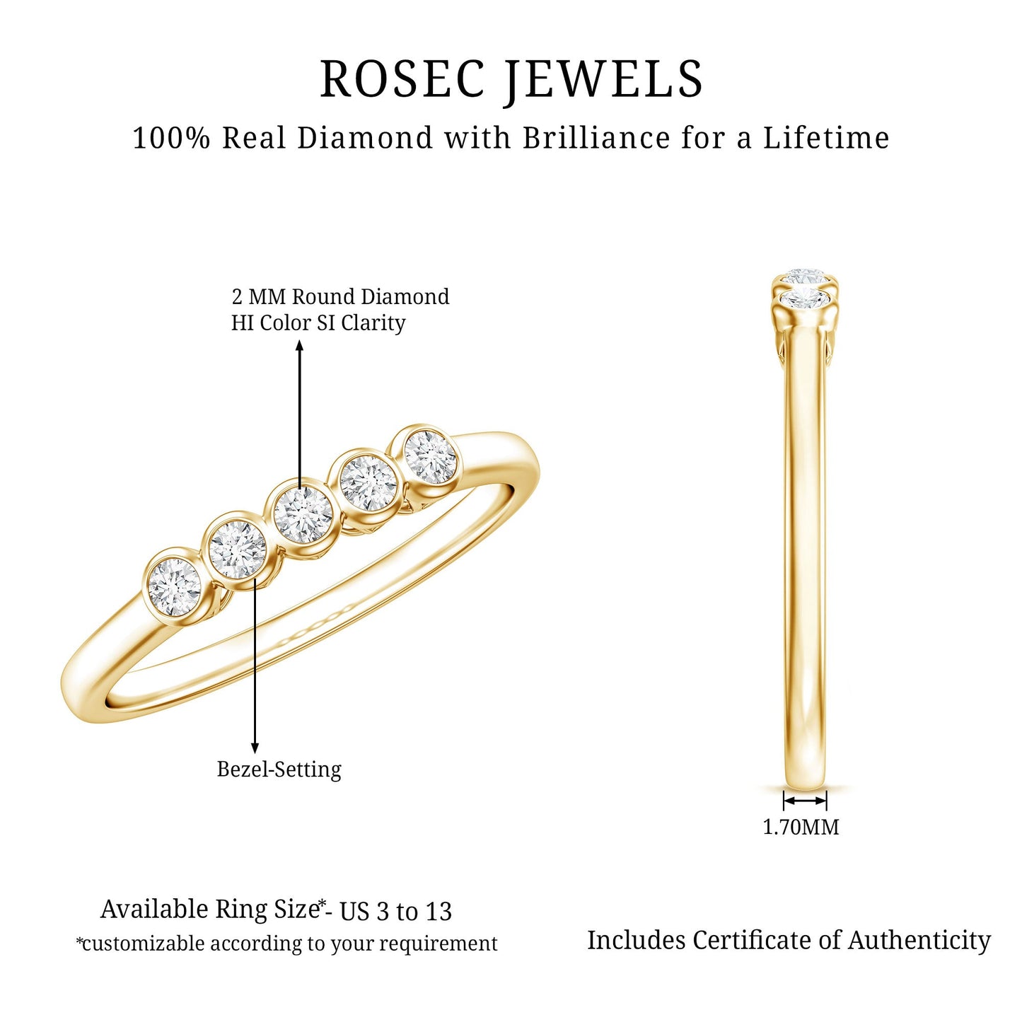Bezel Set Natural Diamond Five Stone Promise Ring for Her