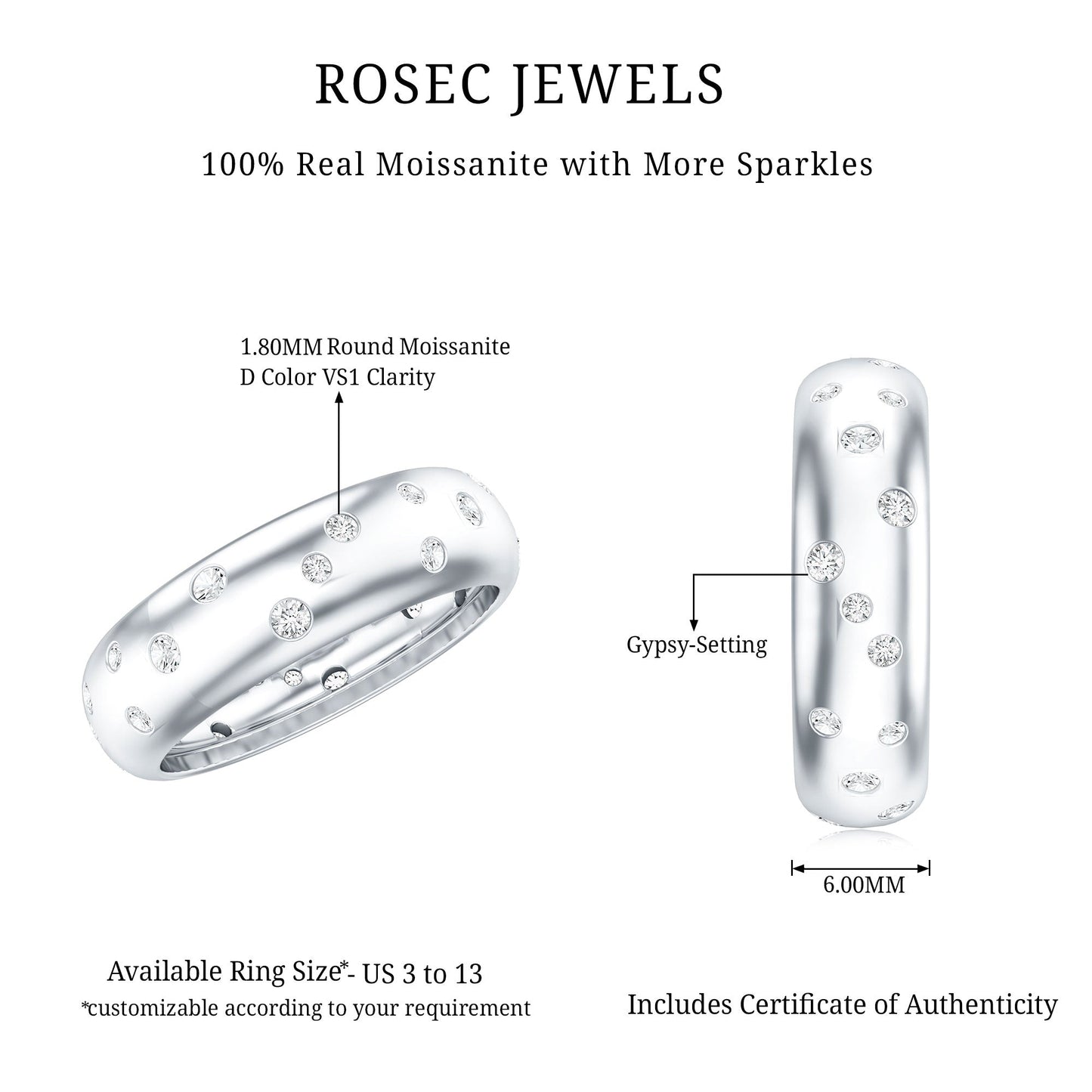 Scatter Moissanite Wedding Wide Band Ring
