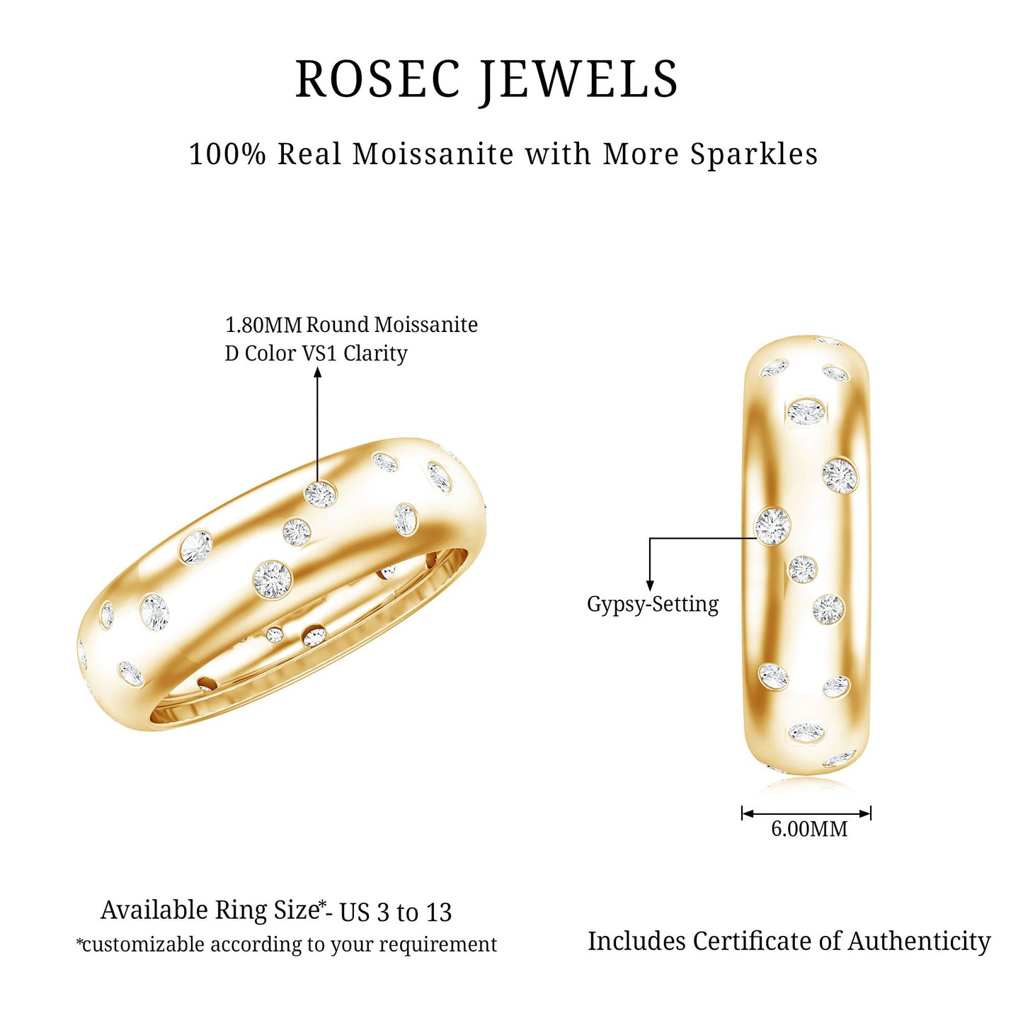 Scatter Moissanite Wedding Wide Band Ring