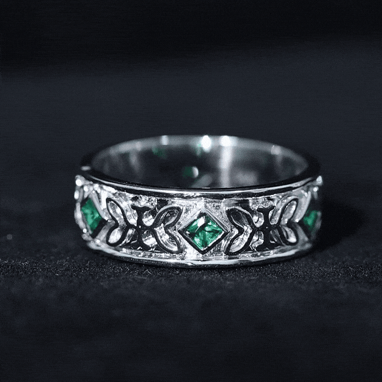 Princess Cut Lab Created Emerald Vintage Inspired Wedding Band