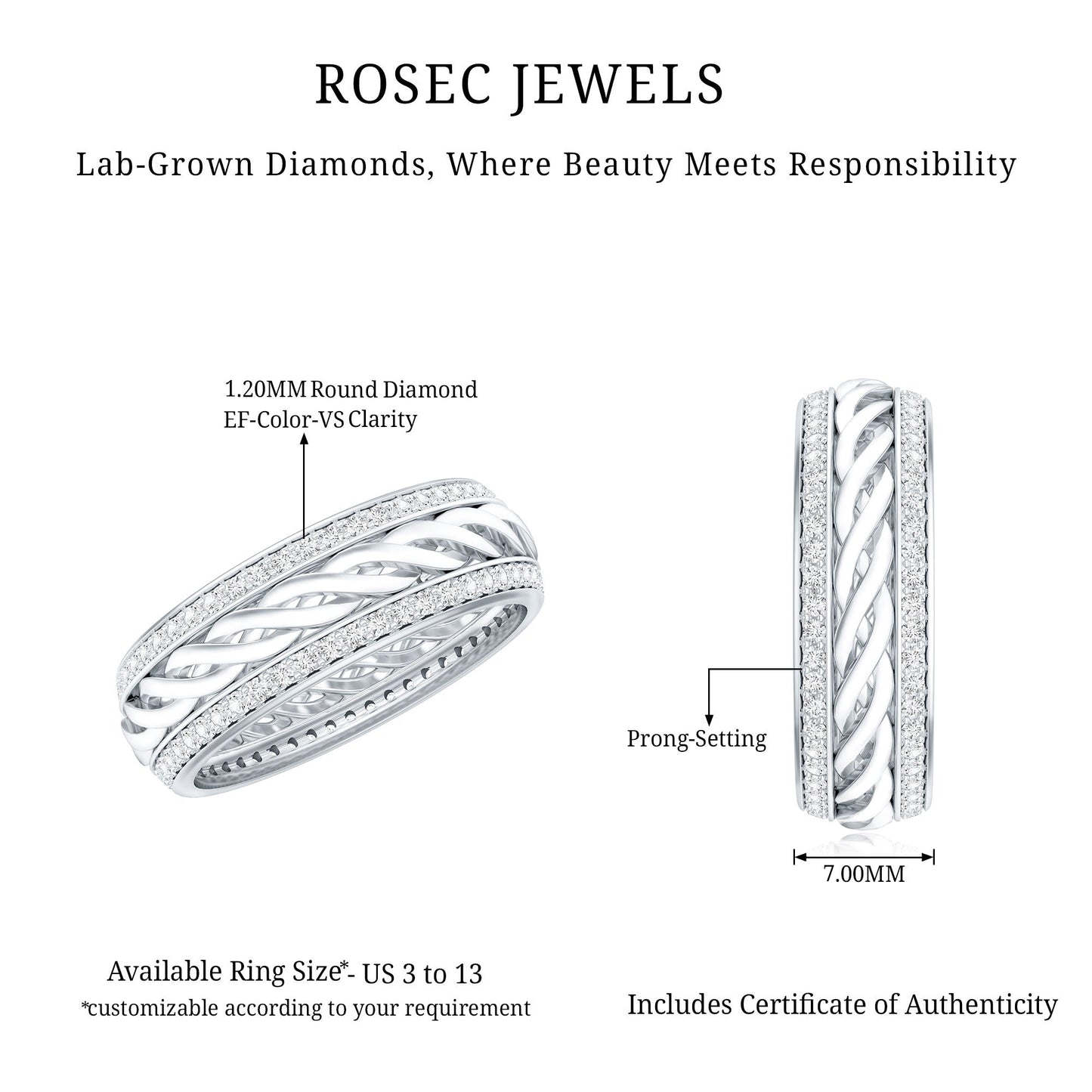Round Lab Grown Diamond Twisted Rope Band Ring