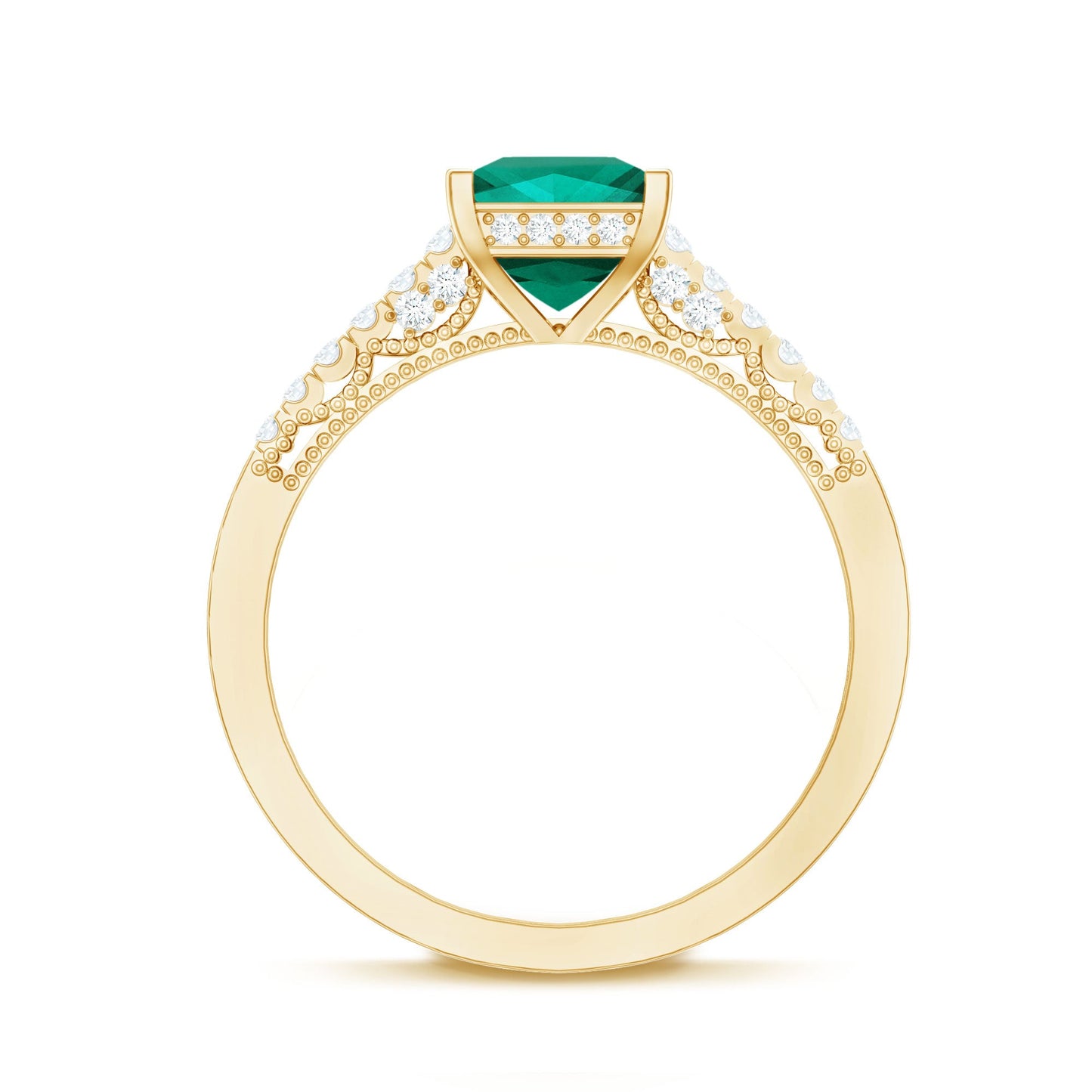 Princess Cut Lab Created Emerald Solitaire Ring with Diamond Side Stones