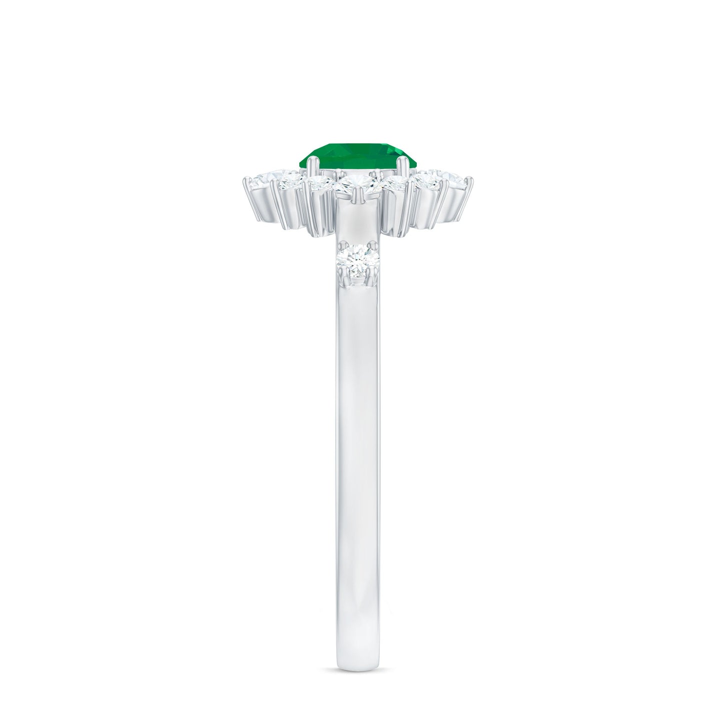 0.4 Carat Round Shape Emerald Promise Ring with Diamond Halo