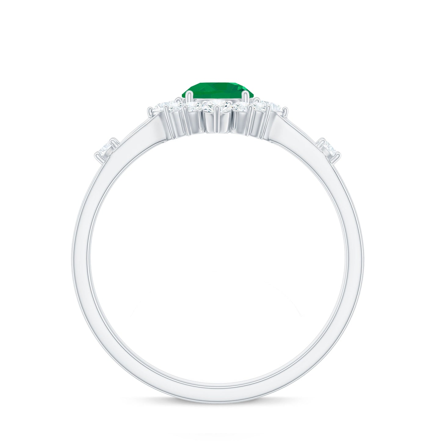 0.4 Carat Round Shape Emerald Promise Ring with Diamond Halo