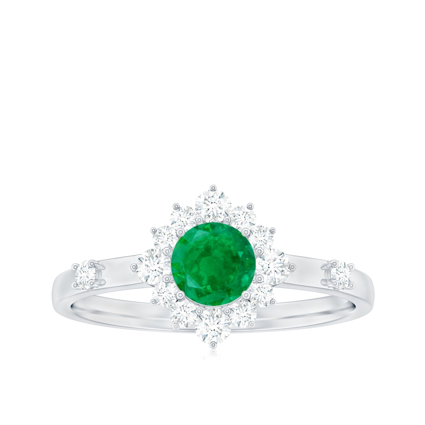 0.4 Carat Round Shape Emerald Promise Ring with Diamond Halo