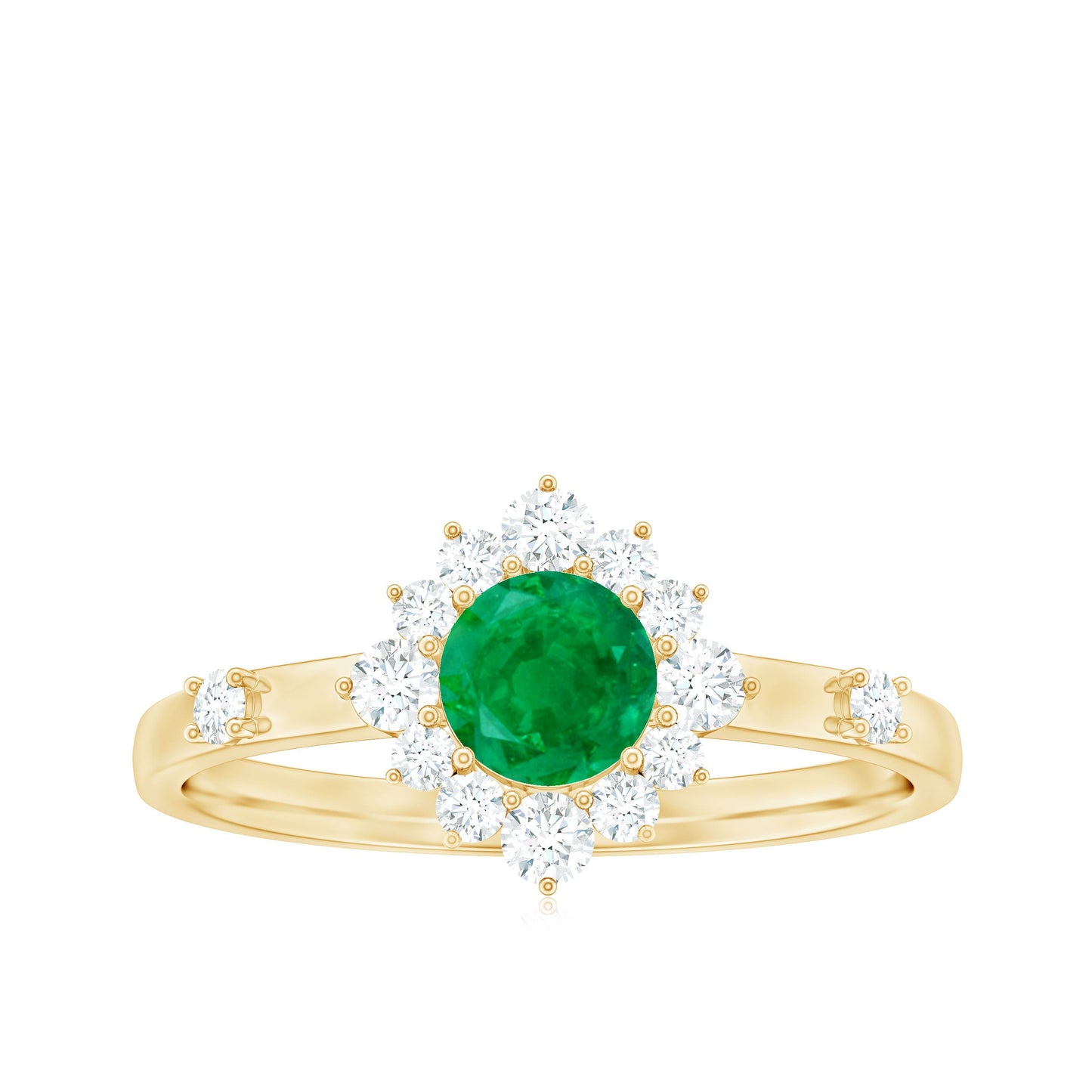 0.4 Carat Round Shape Emerald Promise Ring with Diamond Halo