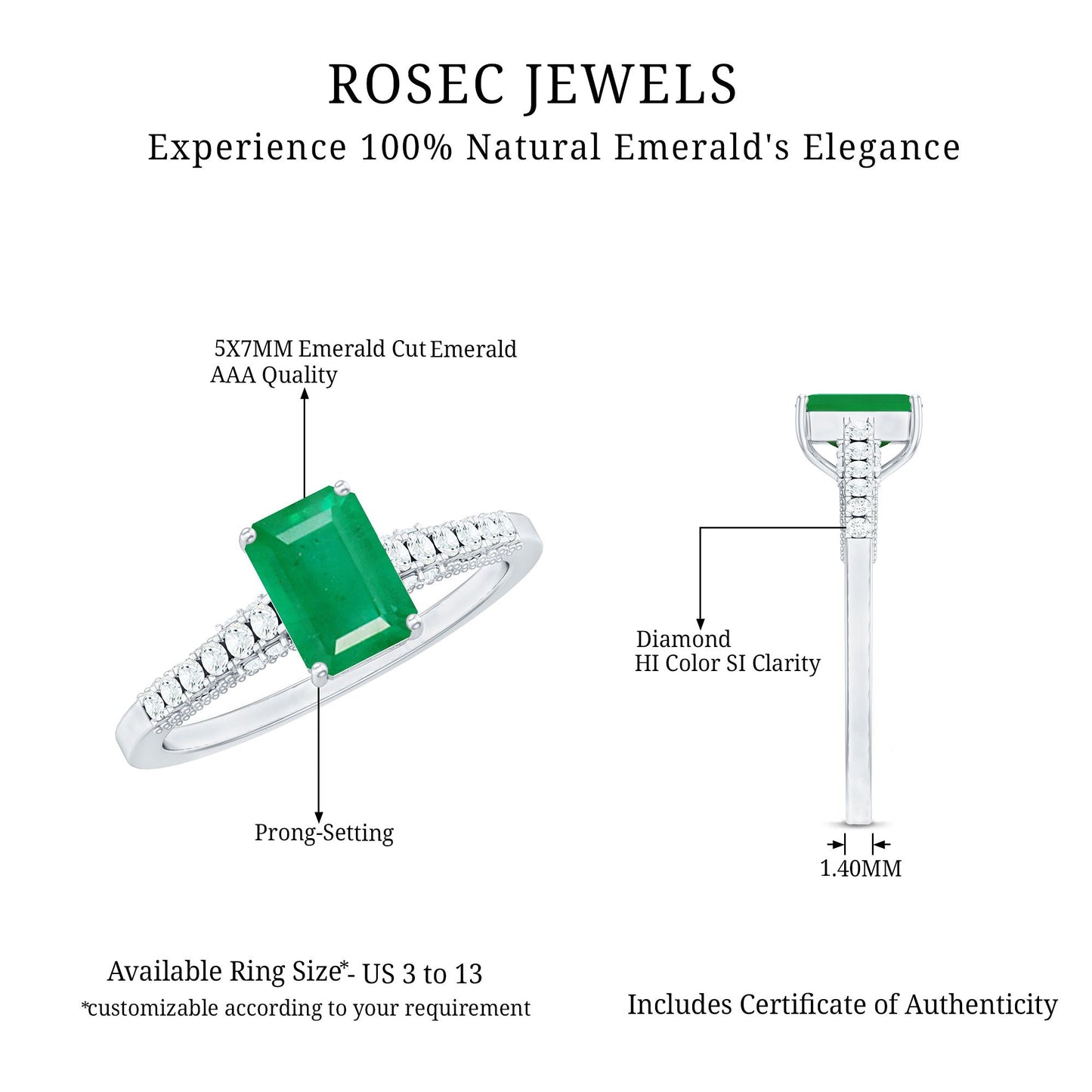 Vintage Inspired 1 Carat Emerald Cut Emerald Engagement Ring with Diamonds