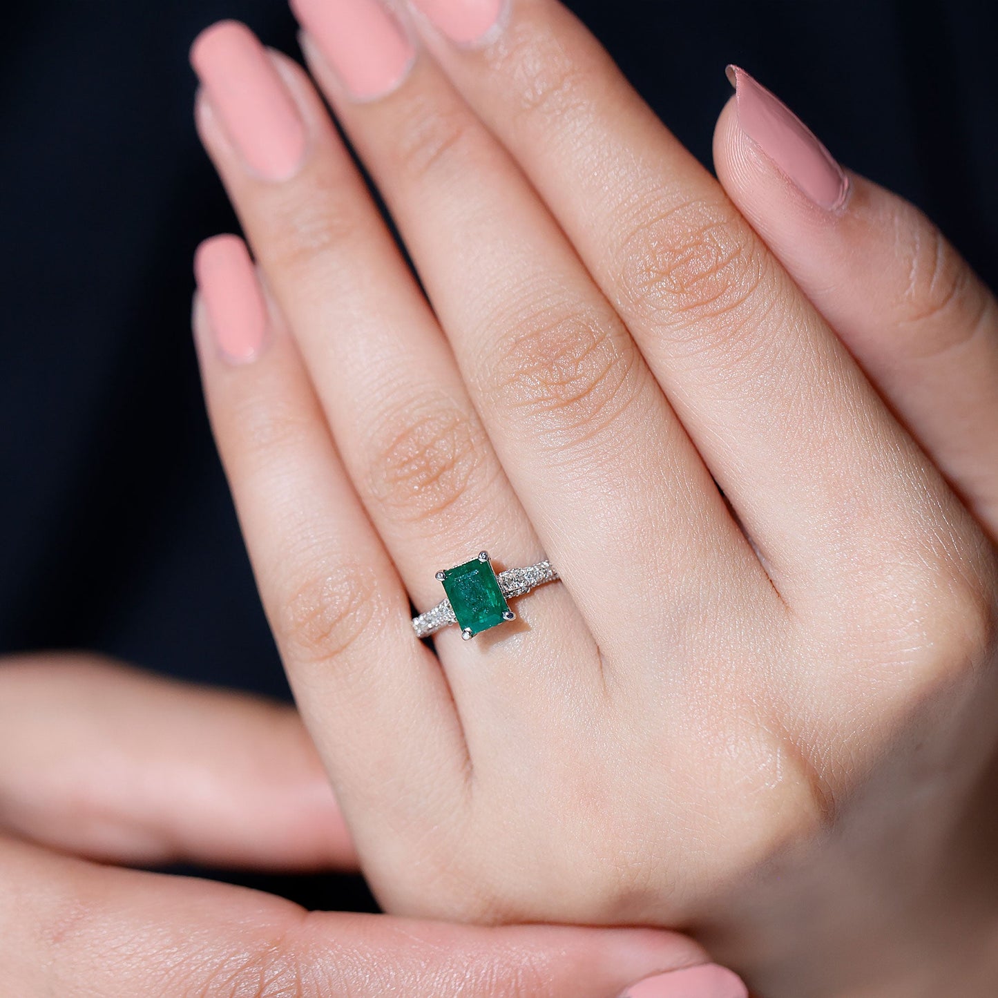 Vintage Inspired 1 Carat Emerald Cut Emerald Engagement Ring with Diamonds