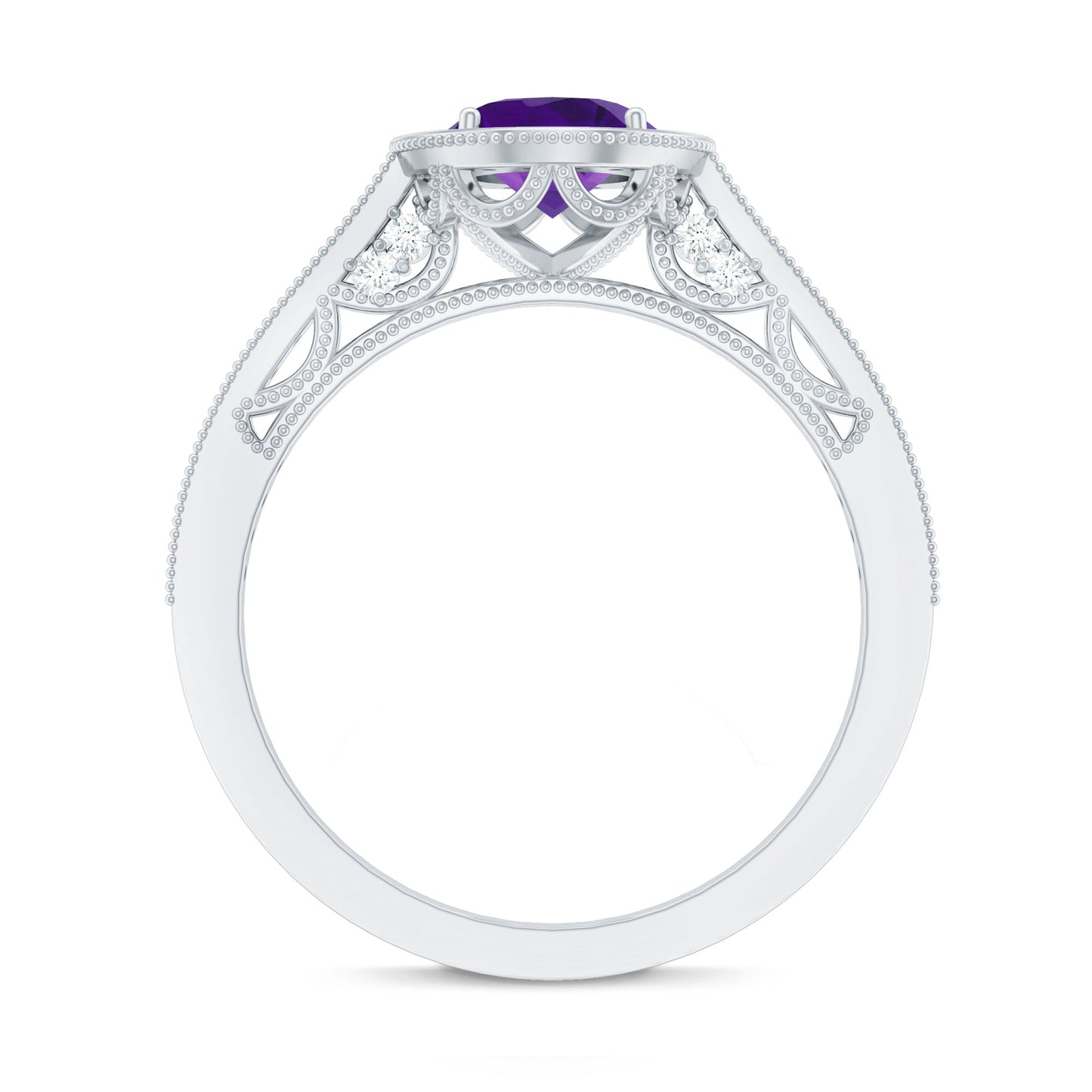 Vintage Style 1 Carat Amethyst Oval Engagement Ring with Diamond Halo