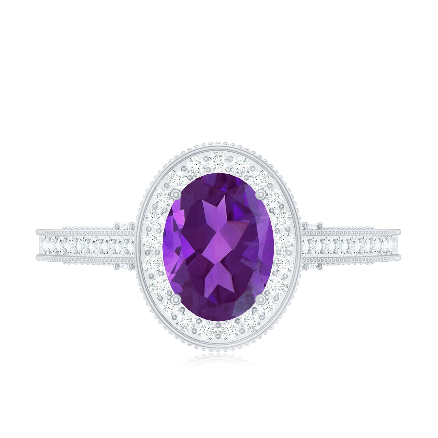 Vintage Style 1 Carat Amethyst Oval Engagement Ring with Diamond Halo