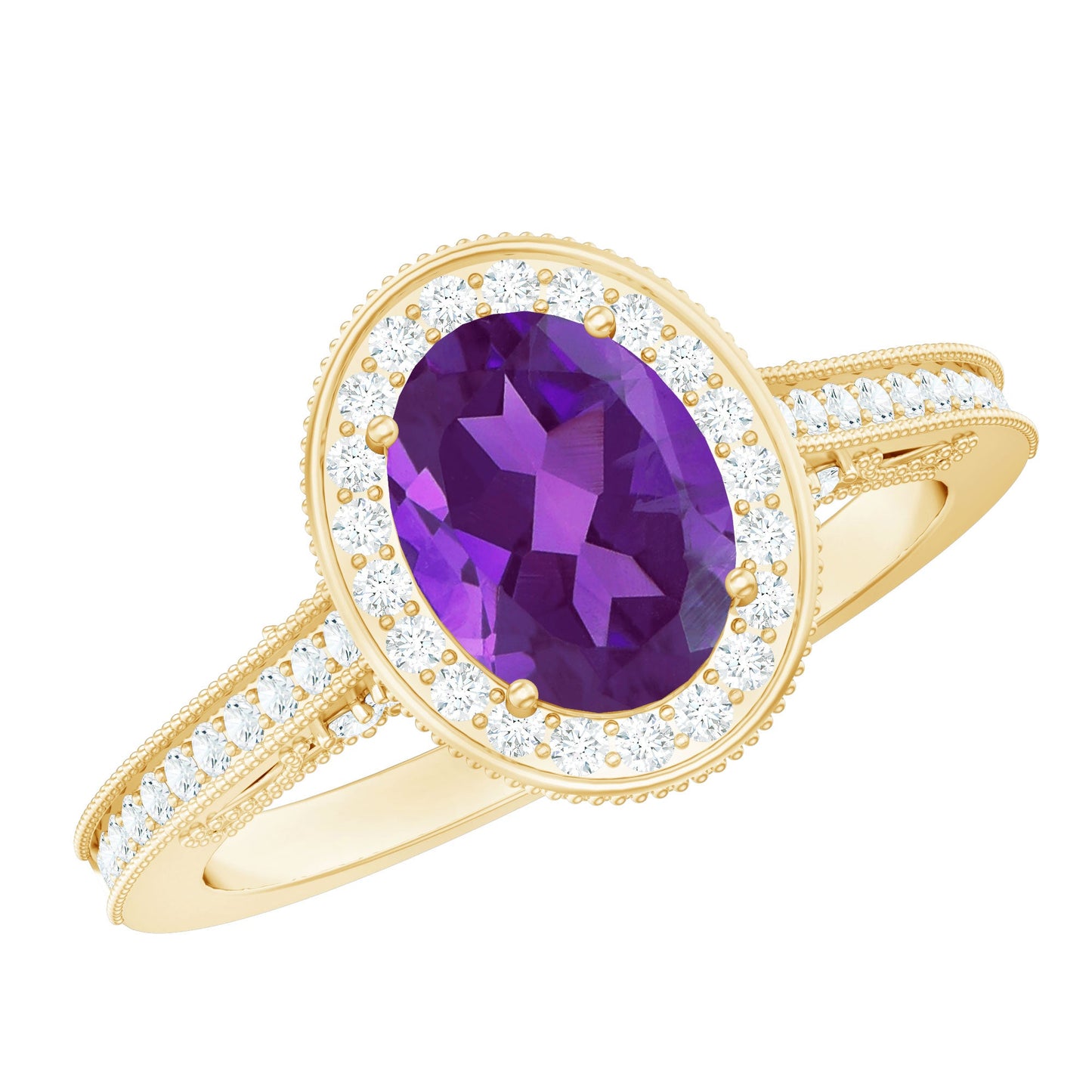 Vintage Style 1 Carat Amethyst Oval Engagement Ring with Diamond Halo