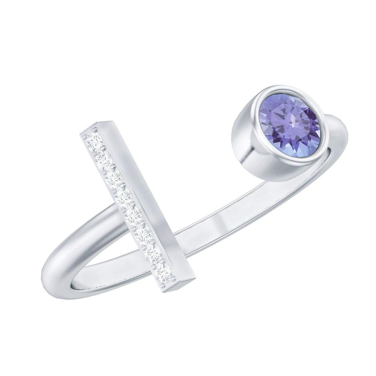 Contemporary Tanzanite Diamond Ring in Cuff Style