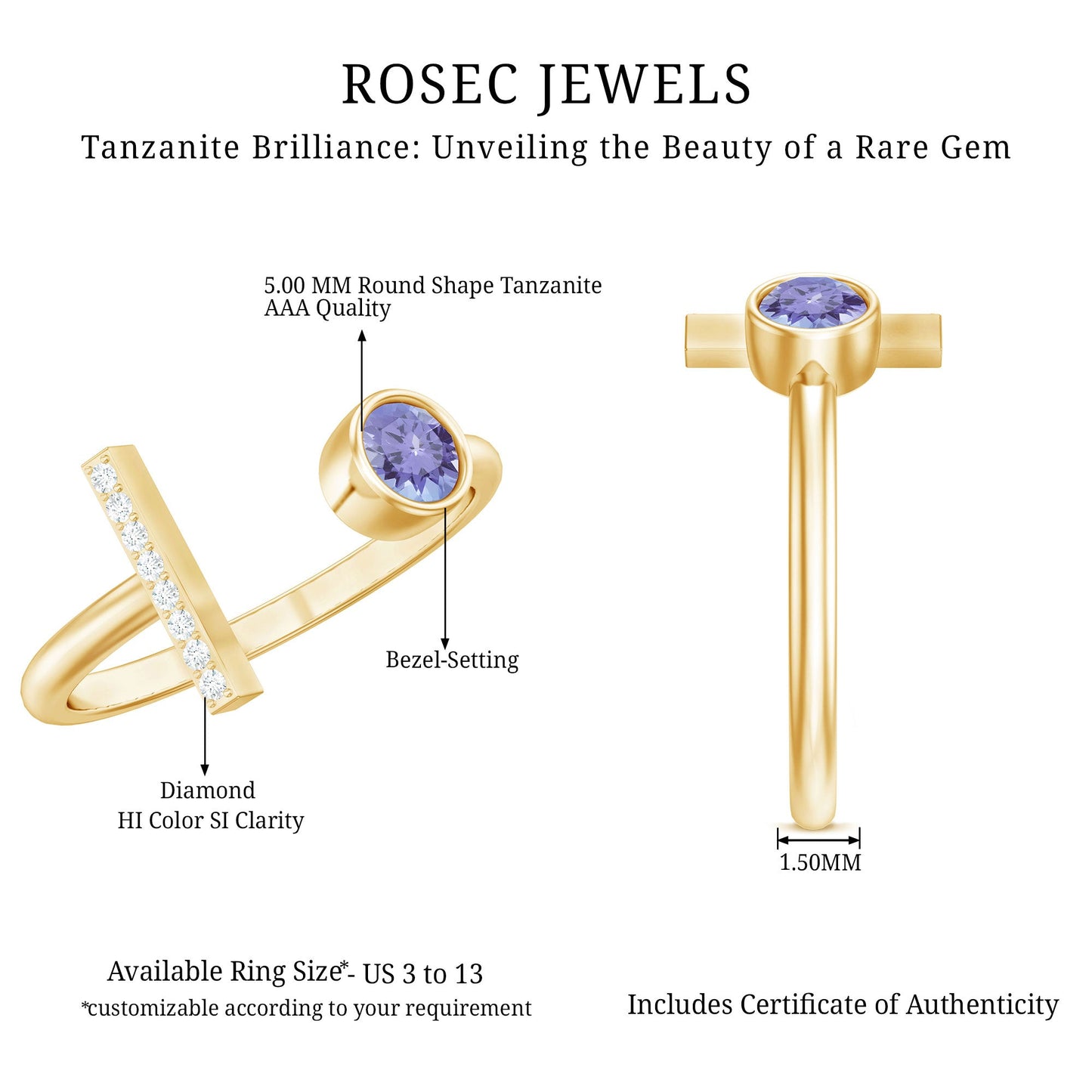 Contemporary Tanzanite Diamond Ring in Cuff Style
