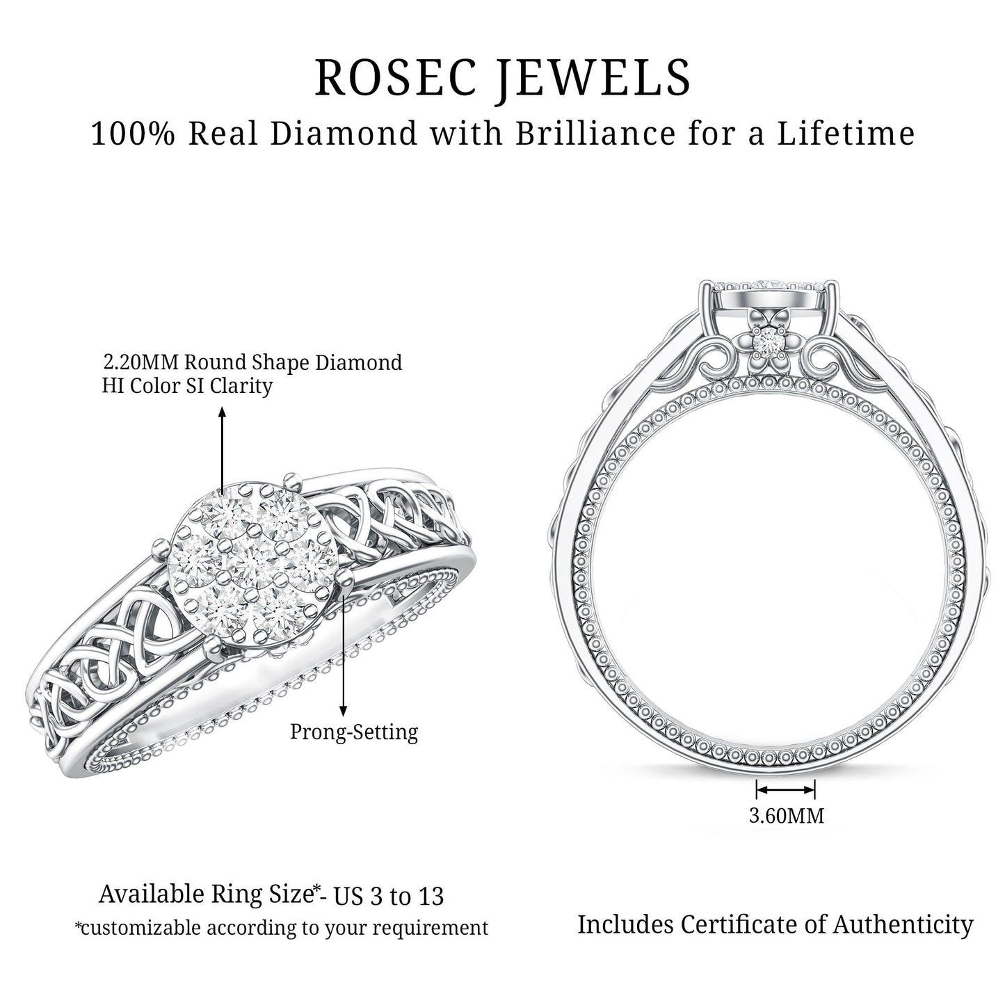 Illusion Real Diamond Celtic Knot Band Ring for Women