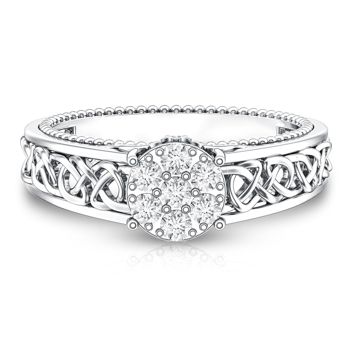 Illusion Real Diamond Celtic Knot Band Ring for Women