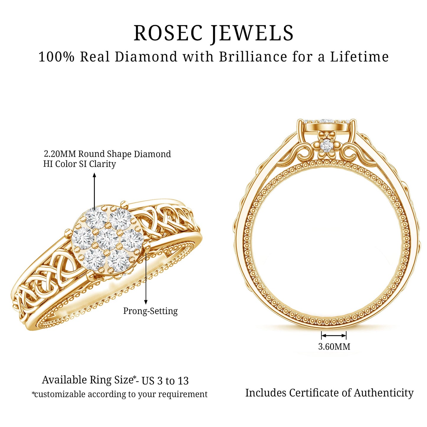 Illusion Real Diamond Celtic Knot Band Ring for Women