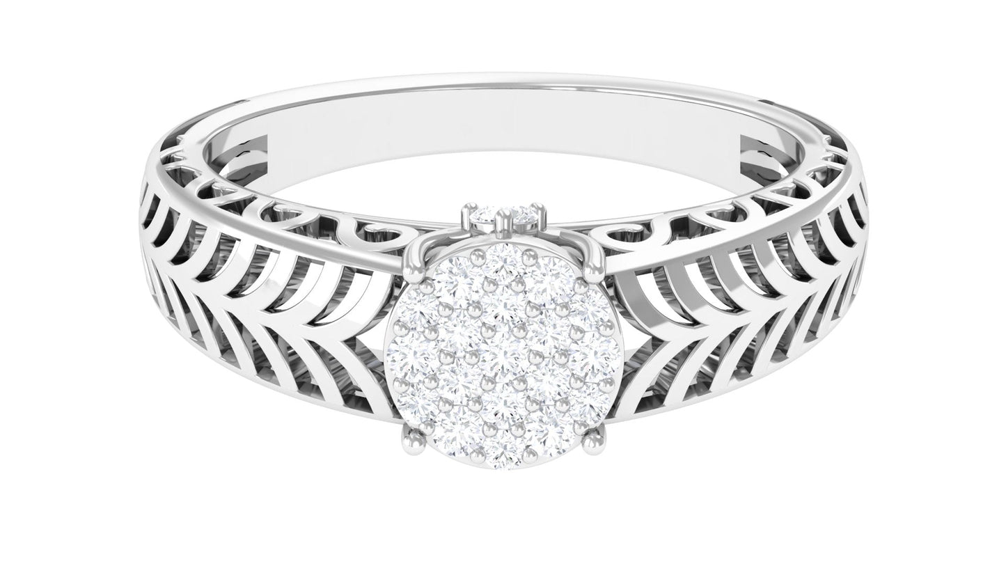 Round Cut Real Diamond Engagement Ring with Filigree Shank