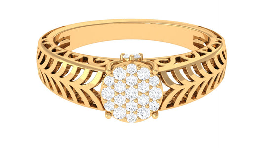 Round Cut Real Diamond Engagement Ring with Filigree Shank