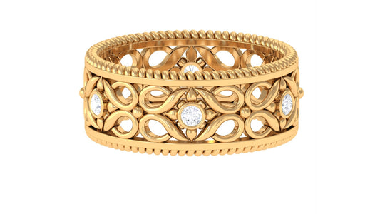 Vintage Inspired Real Diamond Wedding Band Ring