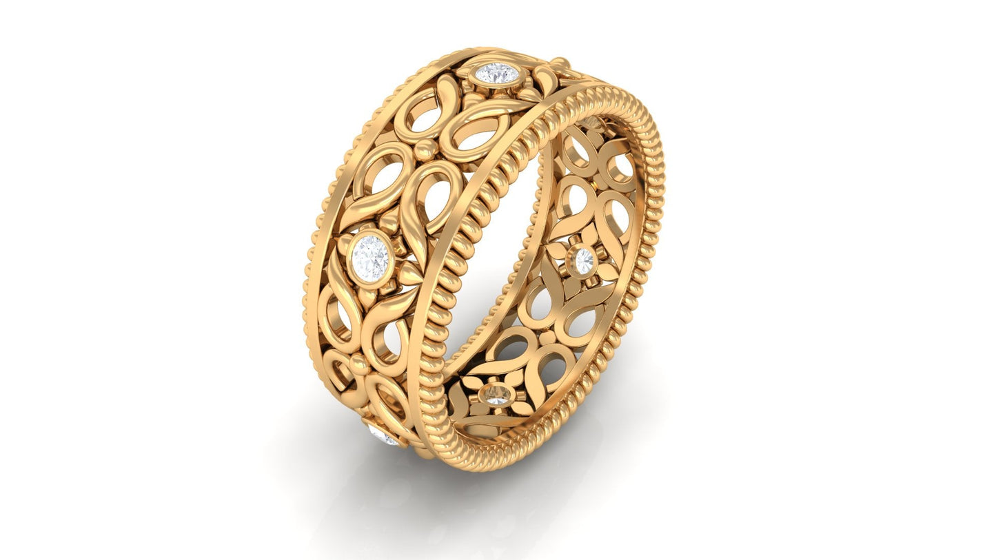 Vintage Inspired Real Diamond Wedding Band Ring
