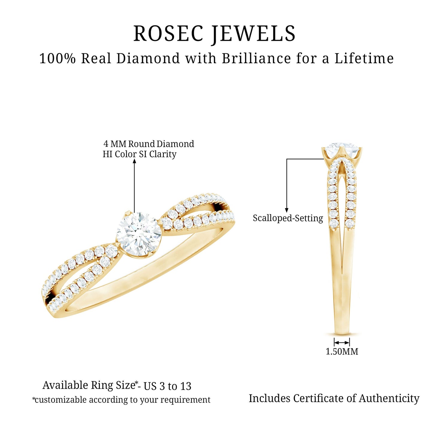 Diamond Solitaire Engagement Ring With Split Shank