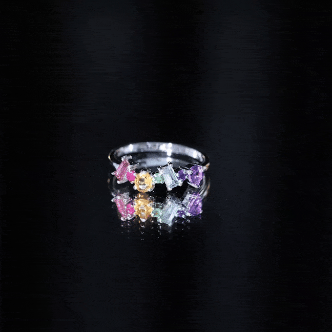 Natural Multi Gemstone Promise Ring for Women