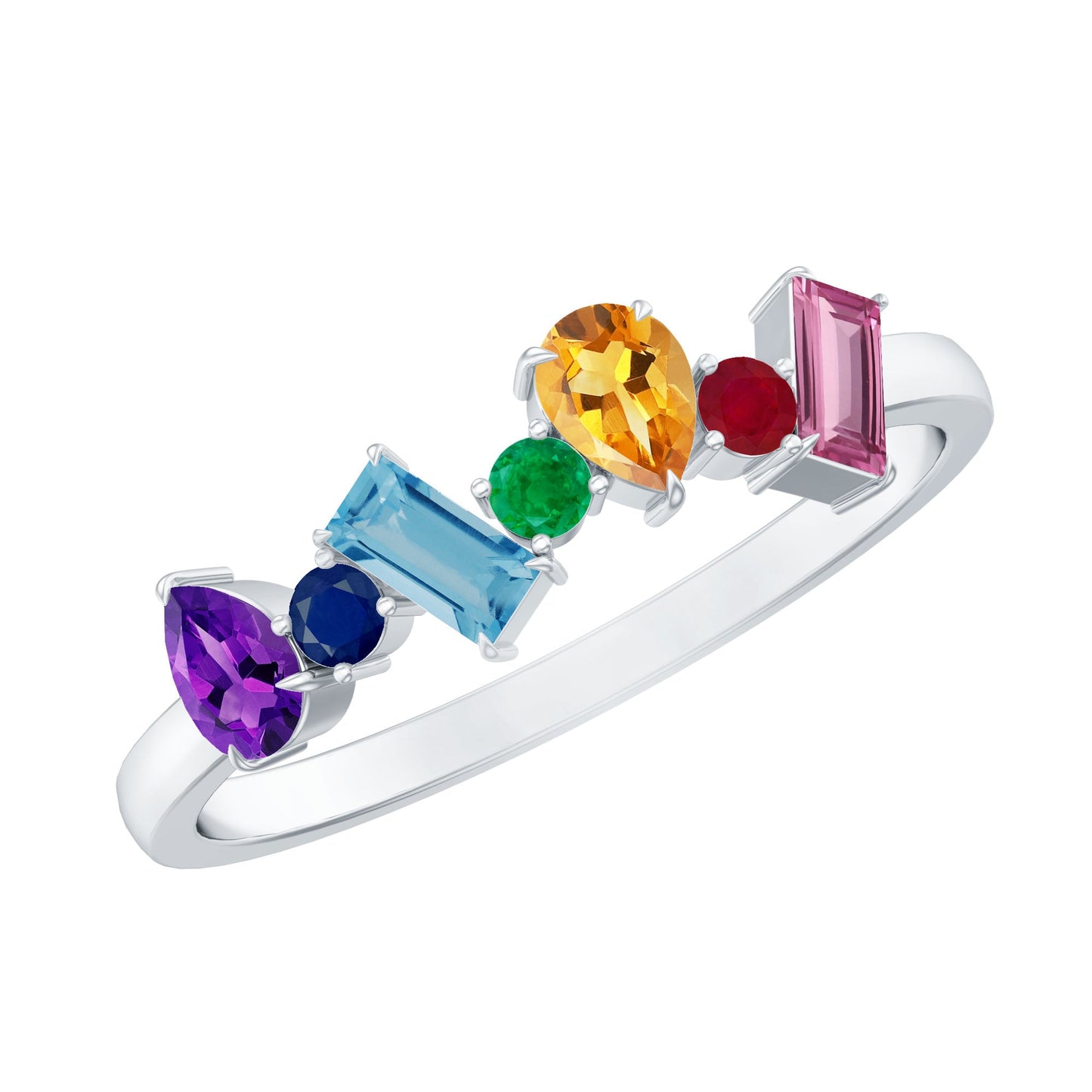 Natural Multi Gemstone Promise Ring for Women