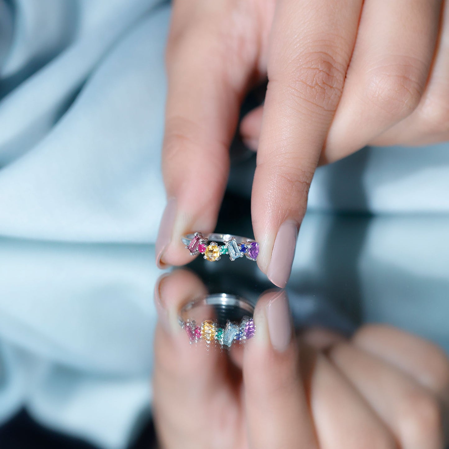Natural Multi Gemstone Promise Ring for Women