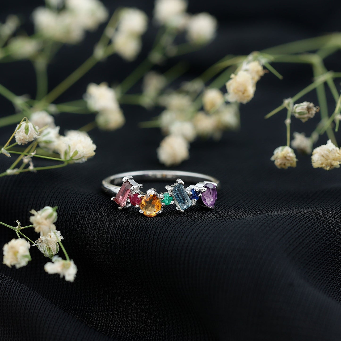 Natural Multi Gemstone Promise Ring for Women