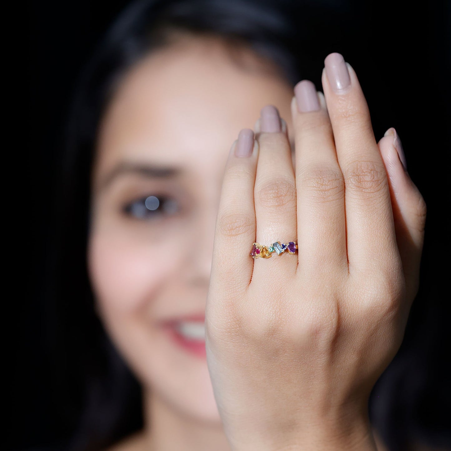 Natural Multi Gemstone Promise Ring for Women