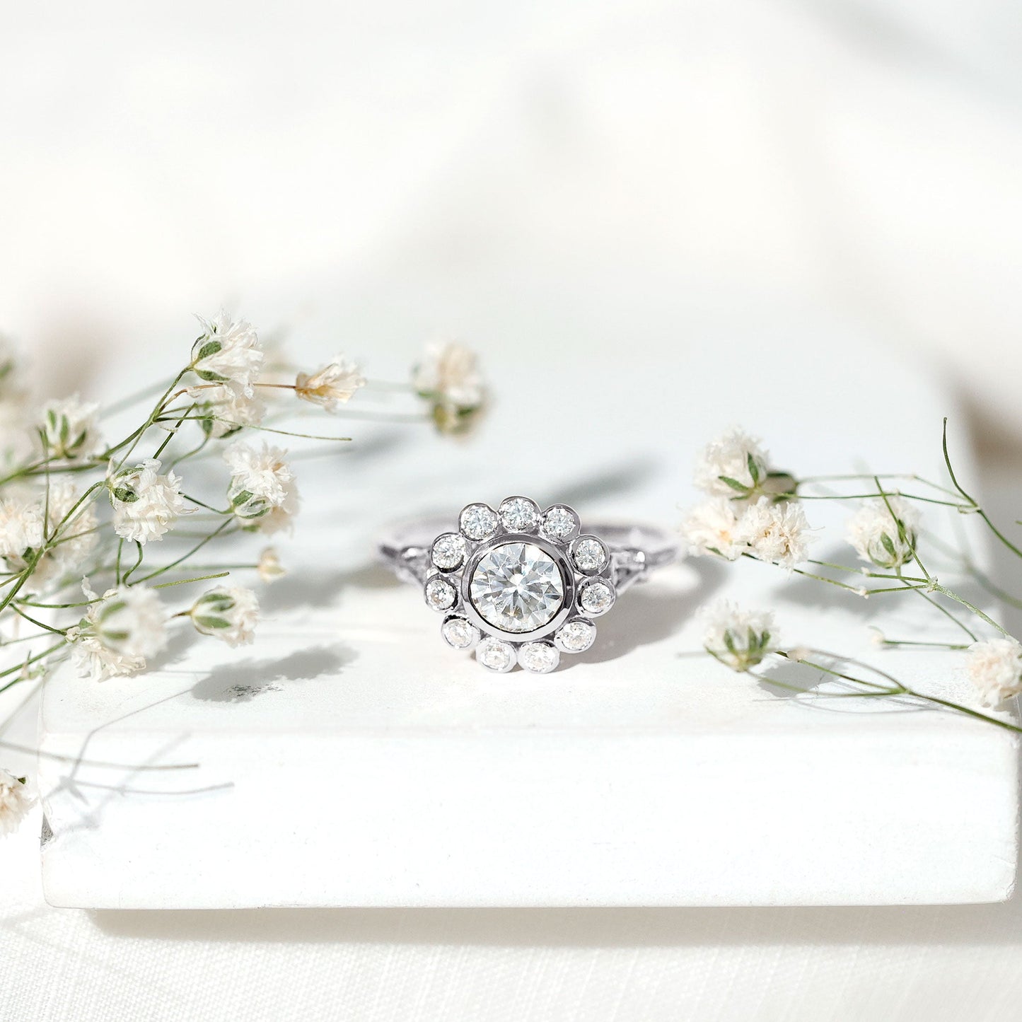 Certified Moissanite Bezel Set Engagement Ring