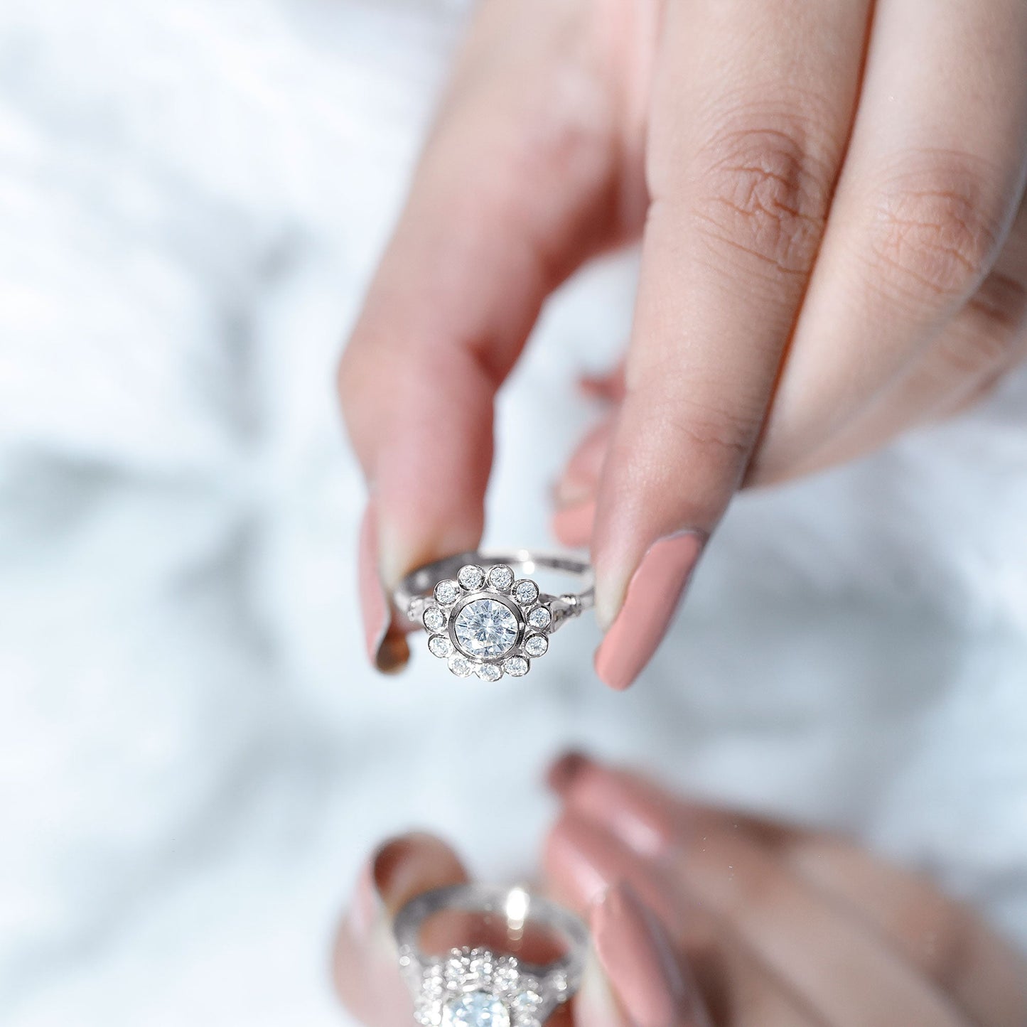 Certified Moissanite Bezel Set Engagement Ring