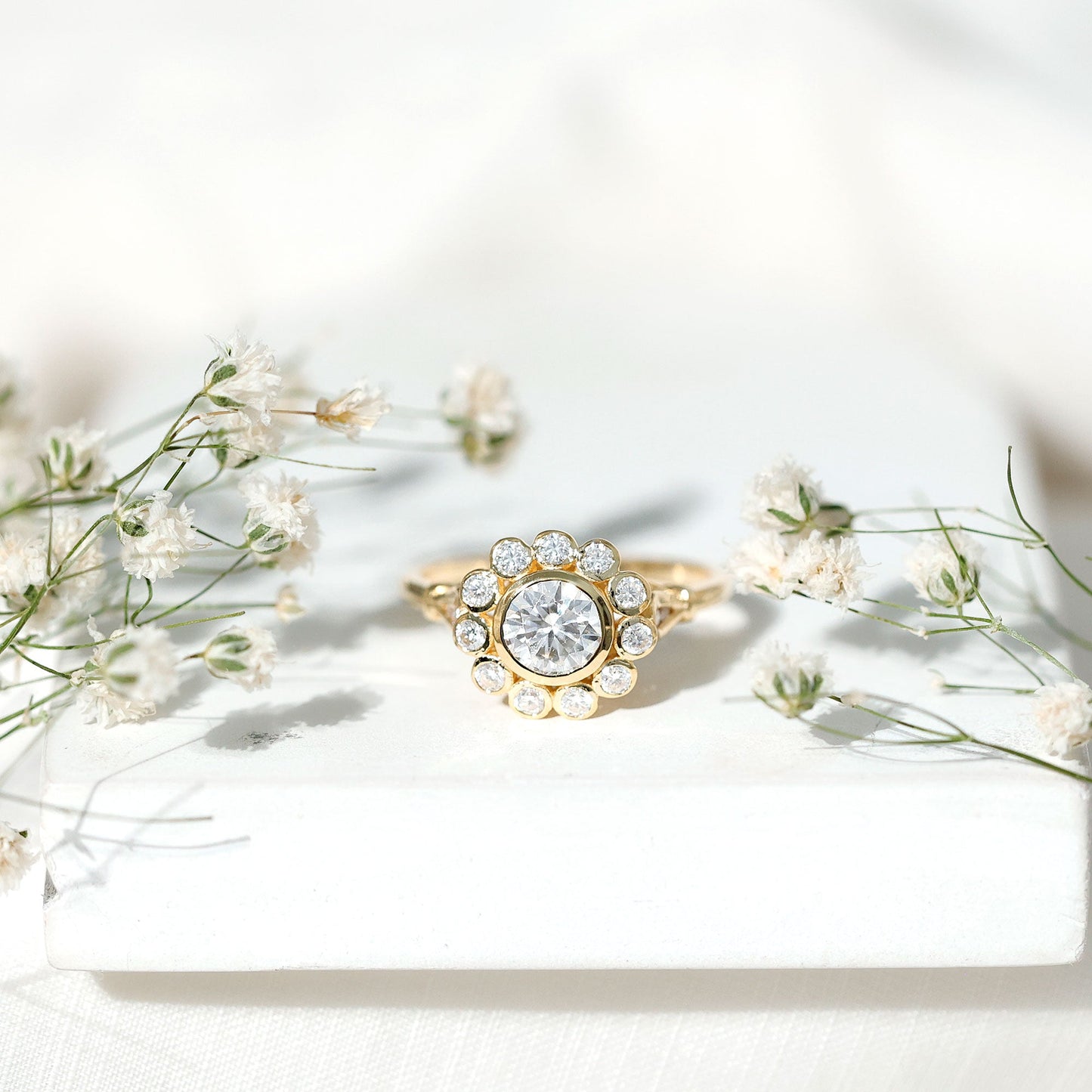 Certified Moissanite Bezel Set Engagement Ring