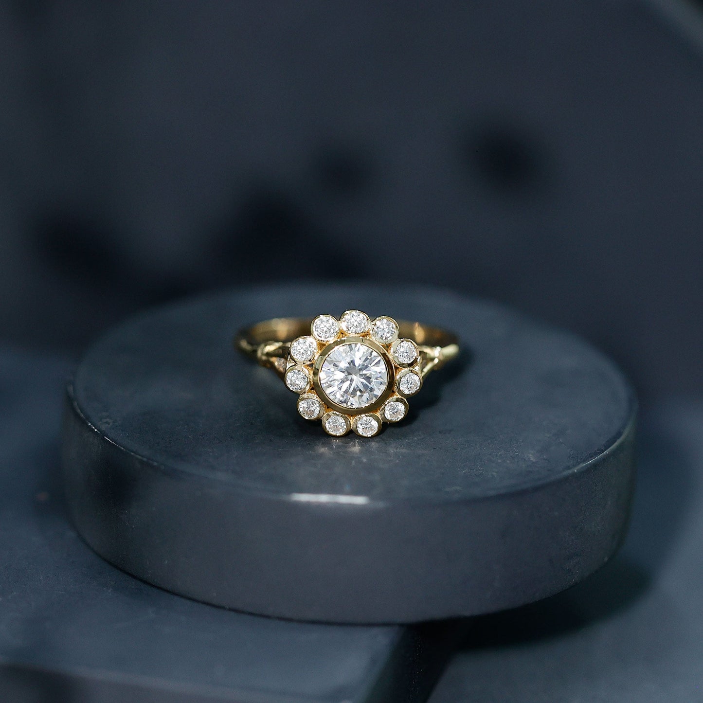 Certified Moissanite Bezel Set Engagement Ring