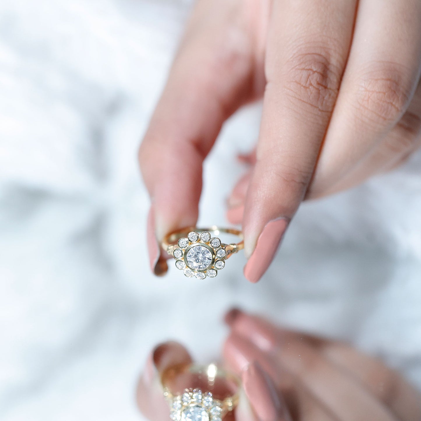 Certified Moissanite Bezel Set Engagement Ring