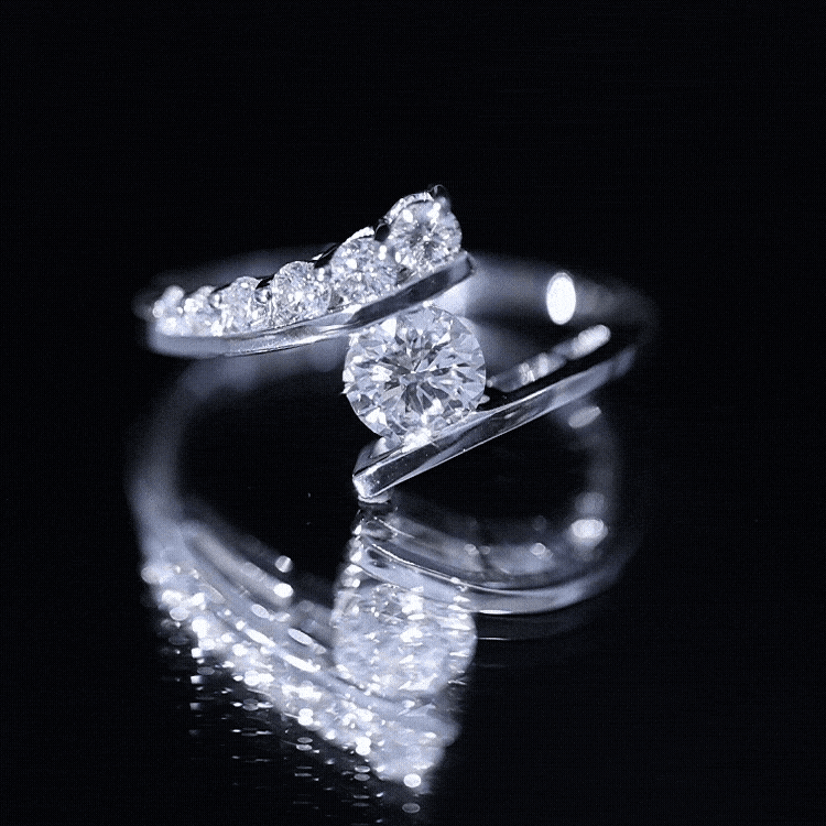 0.9 Carat Certified Round Moissanite Bypass Engagement Ring