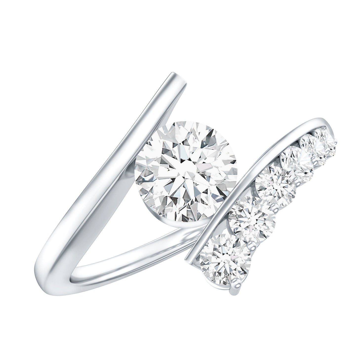 0.9 Carat Certified Round Moissanite Bypass Engagement Ring