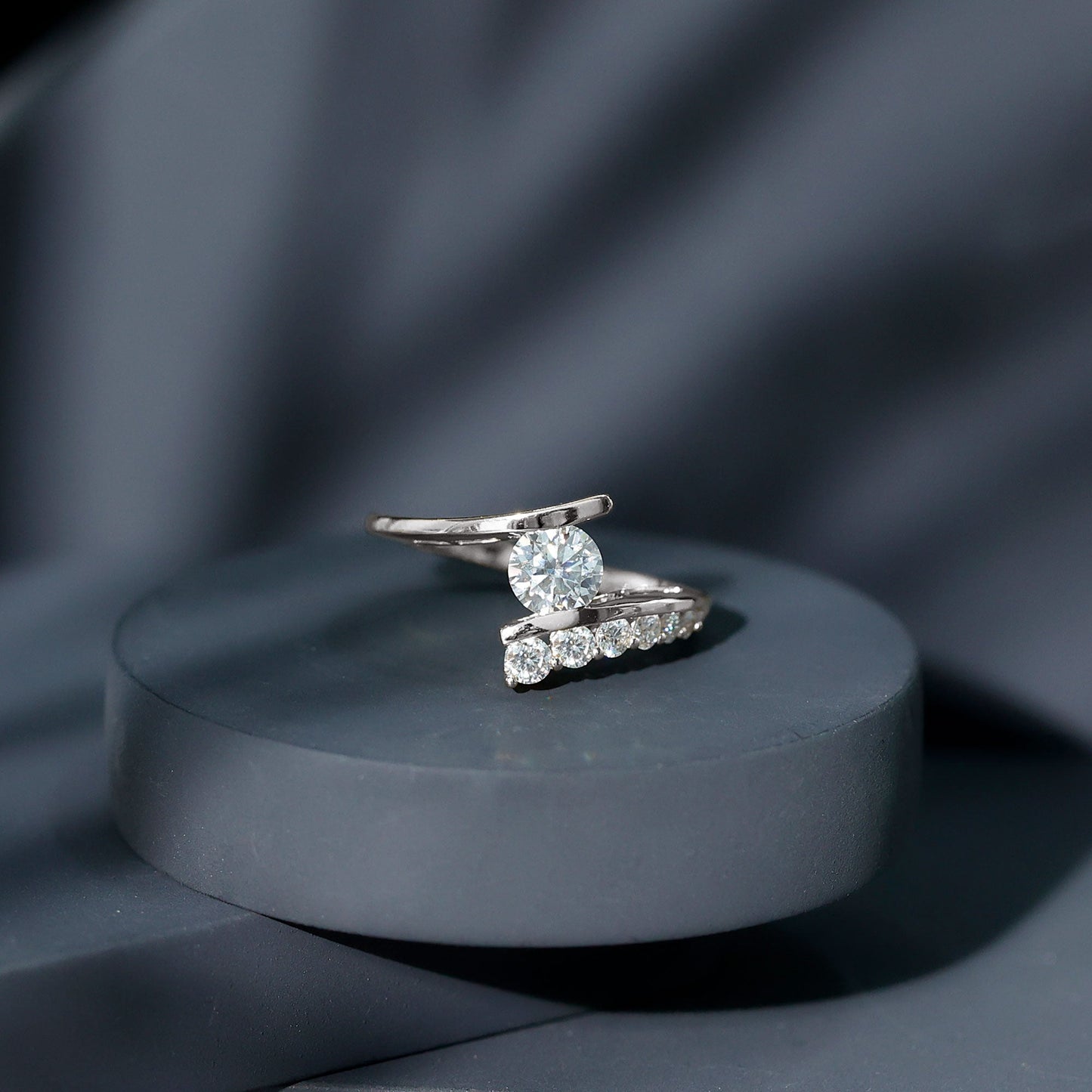 0.9 Carat Certified Round Moissanite Bypass Engagement Ring