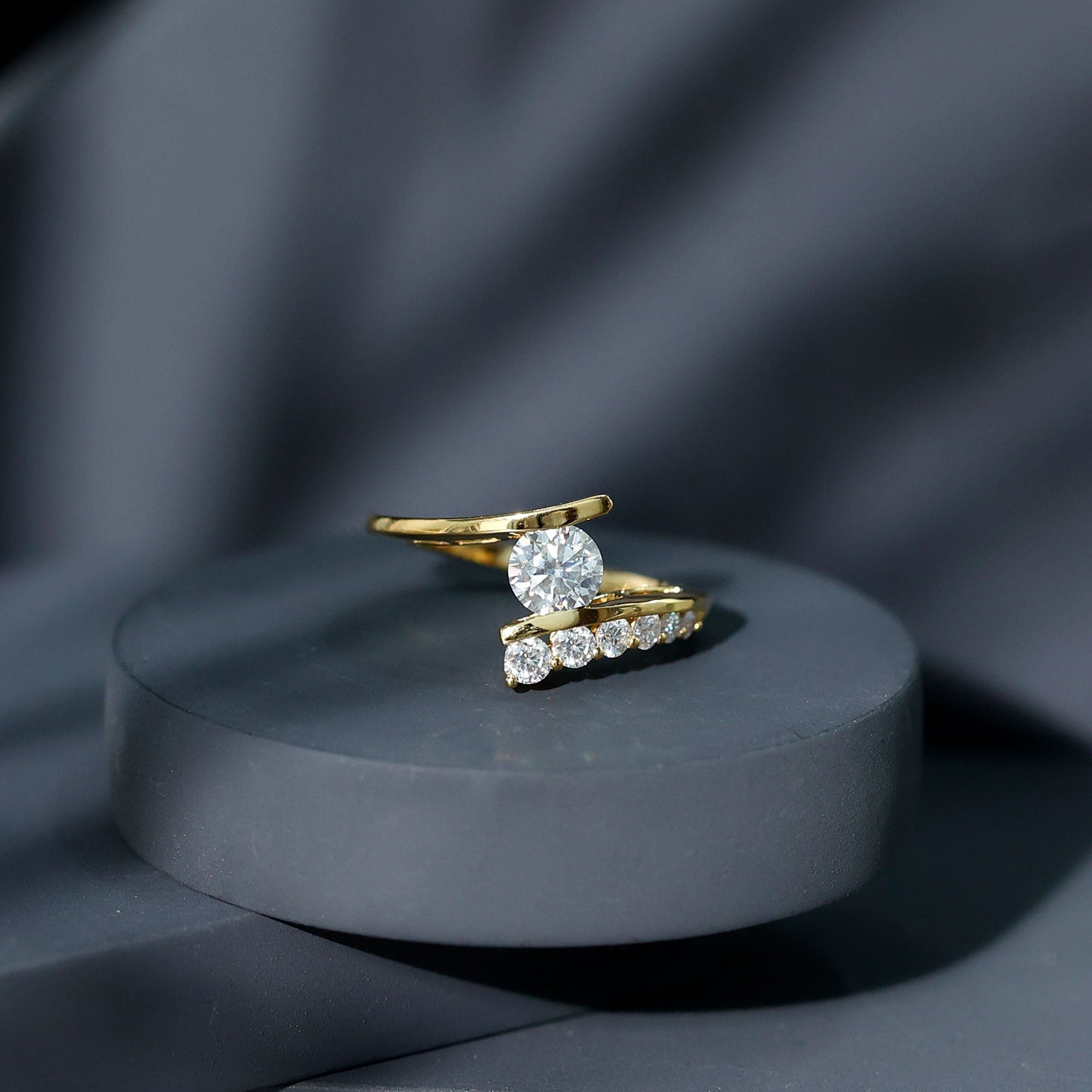 0.9 Carat Certified Round Moissanite Bypass Engagement Ring
