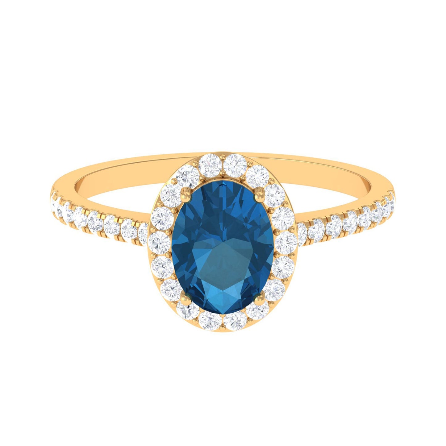 1 Carat Oval Cut London Blue Topaz Engagement Ring with Diamond Halo