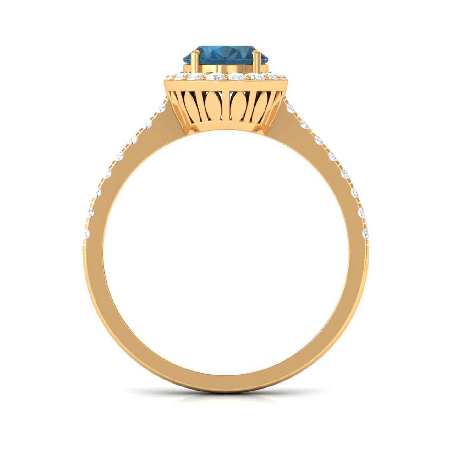 1 Carat Oval Cut London Blue Topaz Engagement Ring with Diamond Halo