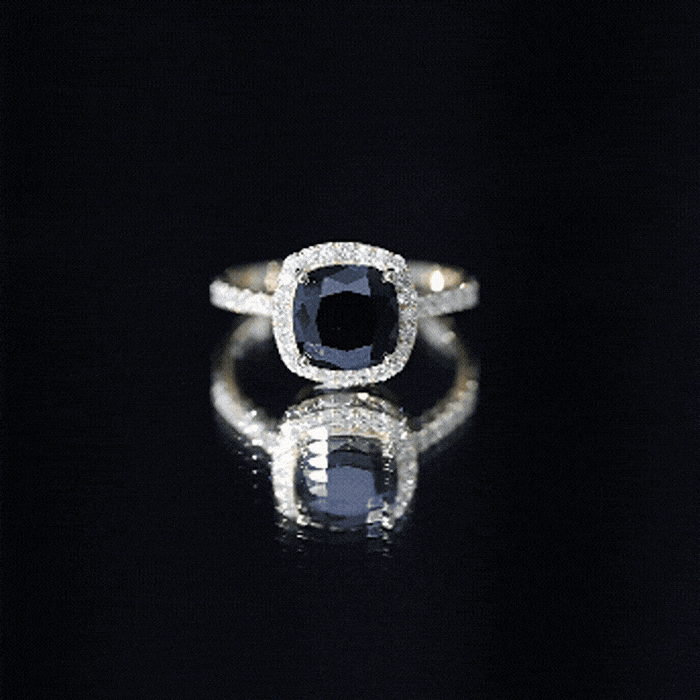 2.8 Carat Lab Grown Black Diamond Cushion Cut Engagement Ring with White Diamond Halo